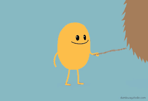 a cartoon character holding a stick standing next to a bear with the website dumbwaystodie.com below it