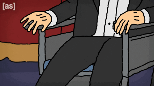 a cartoon of a man in a tuxedo sitting in a chair with the word [ as ] on the bottom