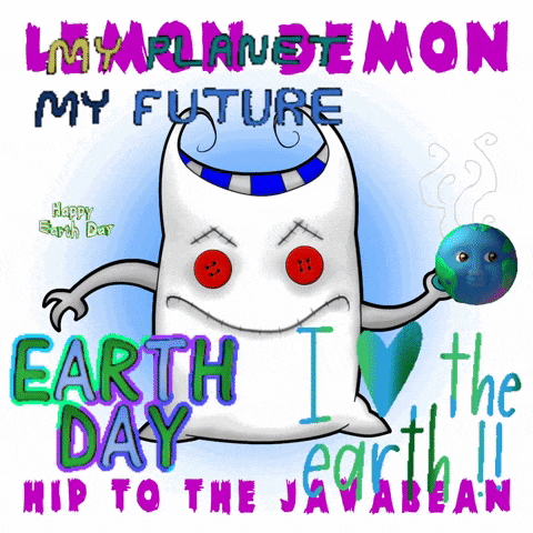 a cartoon of a monster holding a globe and saying earth day i love the earth