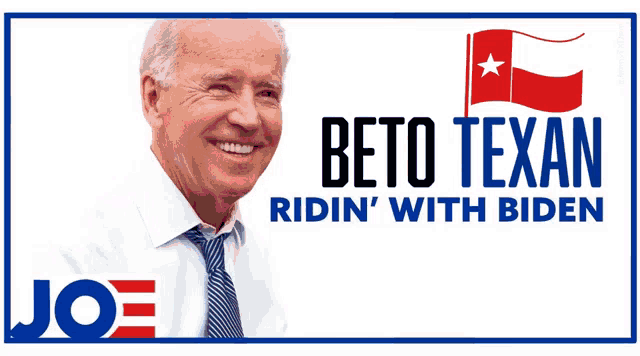 a picture of joe biden with the words beto texan ridin ' with biden on it