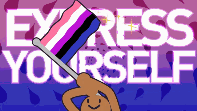 a cartoon of a person holding a flag with the words express yourself in the background