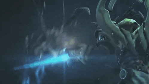 a monster with a blue light coming out of it 's mouth
