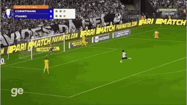 a soccer game between corinthians and ituano is being shown on tv
