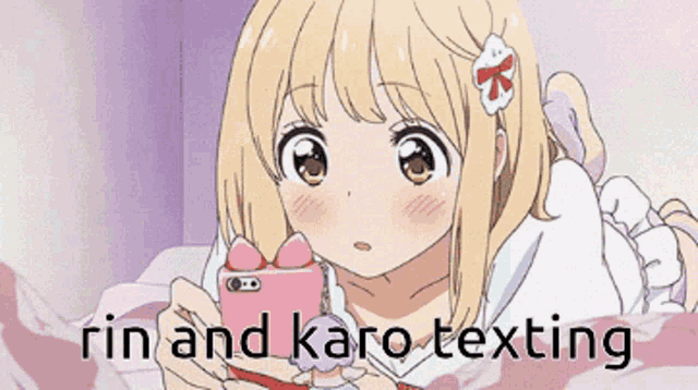 a picture of a girl with the words rin and karo texting
