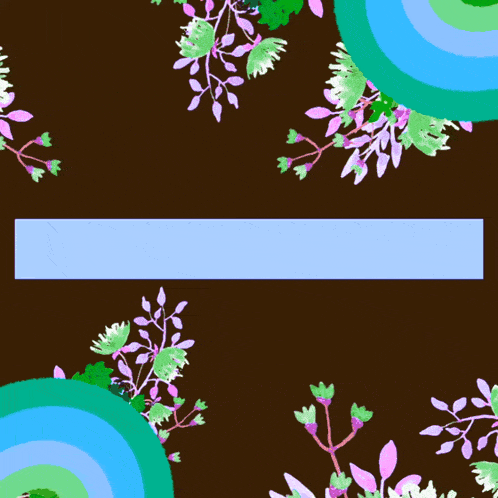 a brown background with flowers and circles and a blue border