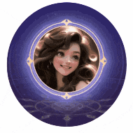 a purple circle with a picture of a girl in the center