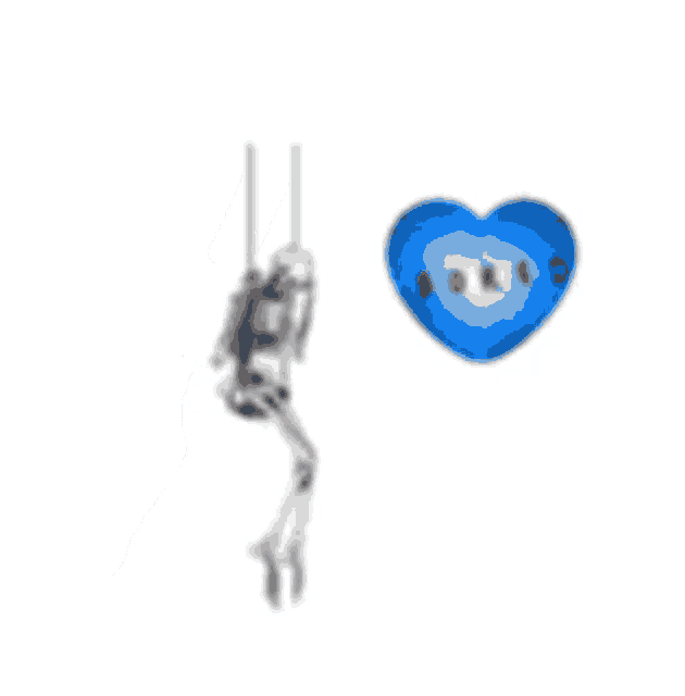 a skeleton is hanging from a rope next to a blue heart with the word souls on it