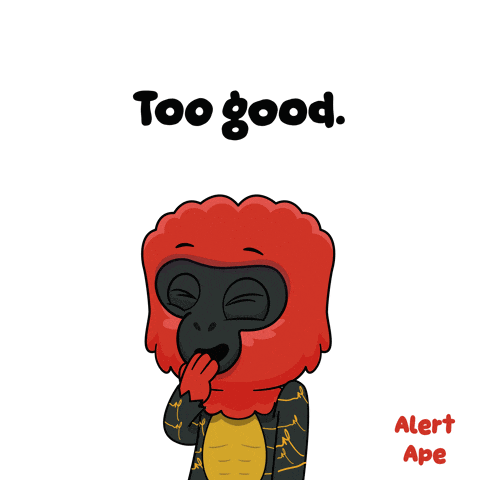 a cartoon of a gorilla with the words " too good " above it