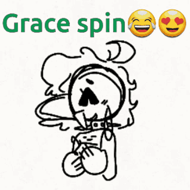 a black and white drawing of a girl with the words grace spin on the bottom
