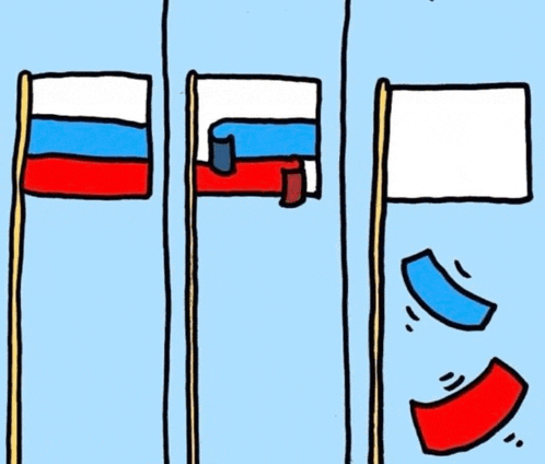 a cartoon drawing of three flags one of which is missing a piece