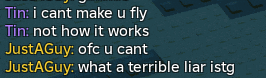 a screenshot of a conversation between tin and justa guy