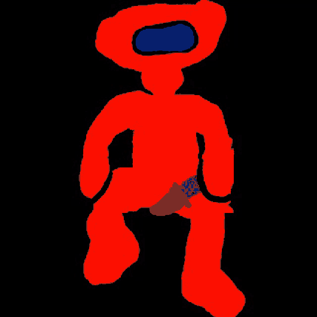 a drawing of a red among us character holding a knife .