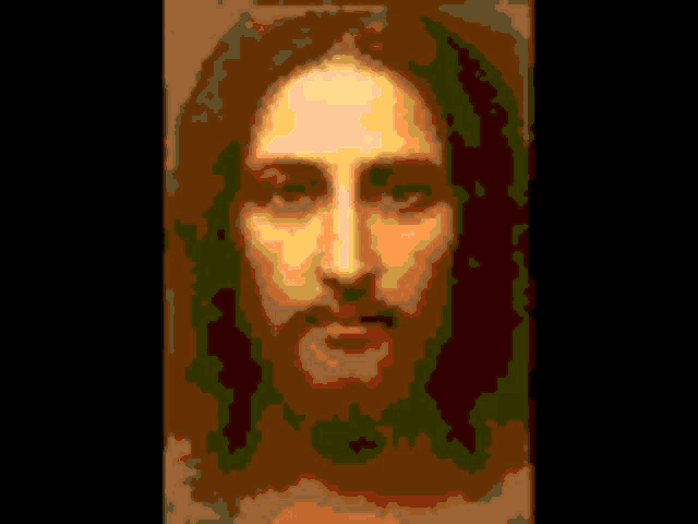 a painting of jesus with a beard and long hair