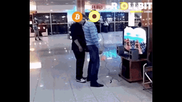 two men are standing next to each other with a bitcoin symbol on their heads