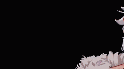 a drawing of a girl with white hair and horns on a black background