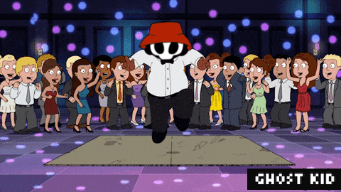 a cartoon of a man in a red hat with the word ghost kid underneath him