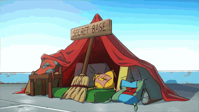 a cartoon drawing of a tent that says secret base