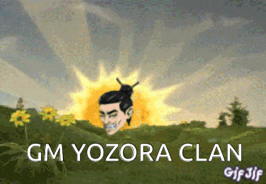 a cartoon of a man with a bun on his head and the words gm yozora clan