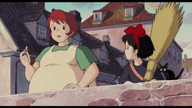 a cartoon of a woman and a girl with a broom