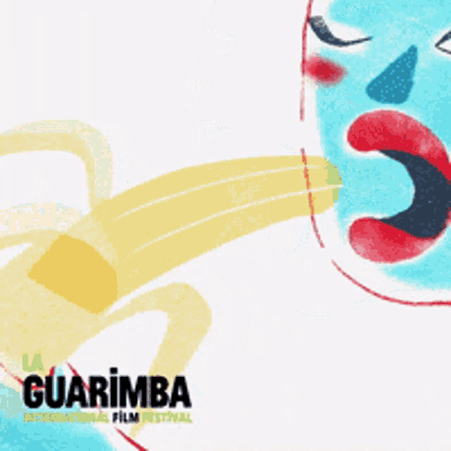a poster for the guarimba international film festival shows a woman eating a banana
