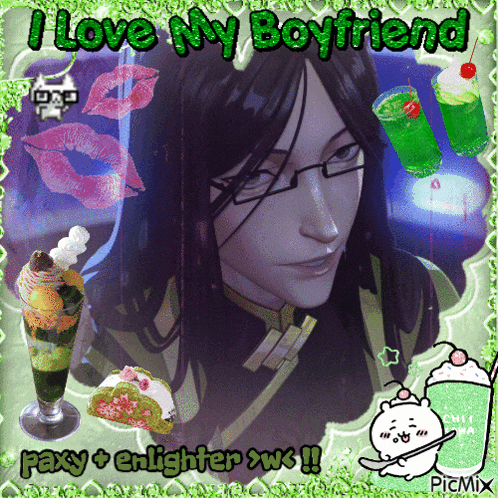 a picture of a man with glasses and the words i love my boyfriend on it