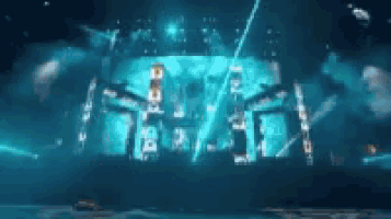 a computer generated image of a stage with a blue background
