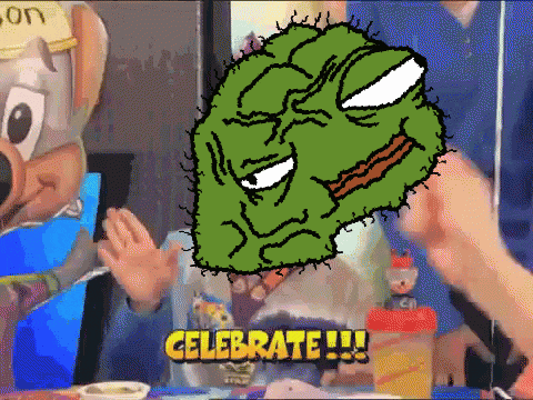 a cartoon drawing of a green face with the words celebrate written in yellow