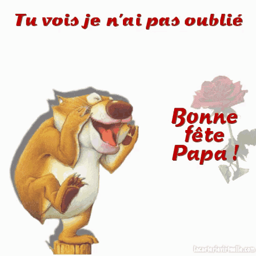 a cartoon bear is laughing with the words " tu vois je n'ai pas oublie " on the bottom