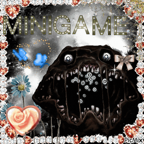 a picture of a monster with the words minigame written on it