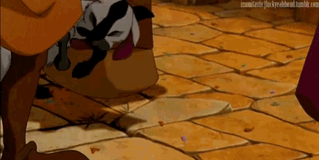 a cartoon character is standing on a brick floor with a caption that says izumicastleflackyabout tumblr.com