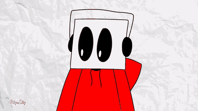 a cartoon character wearing headphones and a red cape .