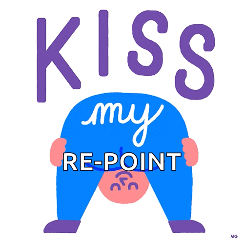an illustration of a man with the words kiss my re-point written on it
