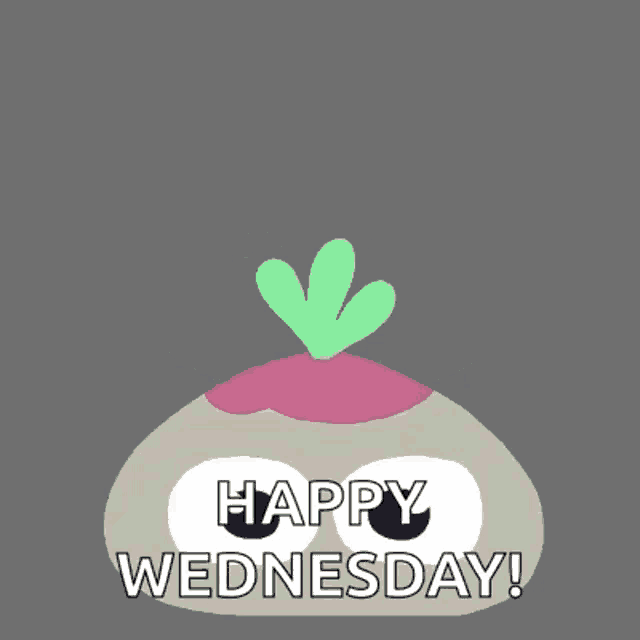 a happy wednesday card with a cartoon vegetable