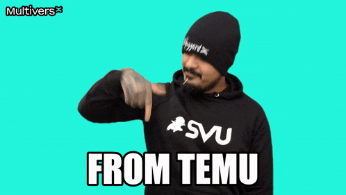a man wearing a hoodie that says svu from temu
