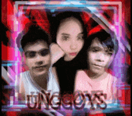 a blurry picture of a woman and two boys with the word lungoys in the corner