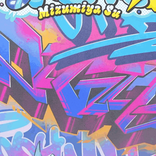 colorful graffiti on a wall that says mizumiya on it