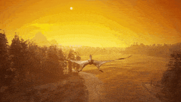 a bird is flying over a body of water
