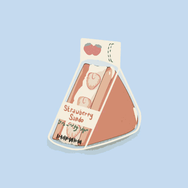 an illustration of a strawberry sando sandwich in a plastic bag