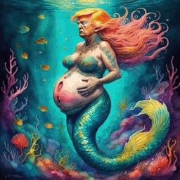 a painting of a pregnant mermaid with donald trump 's face on it