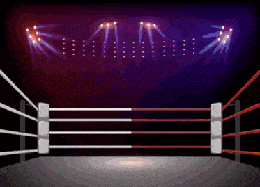 a boxing ring with red and white ropes and a dark background
