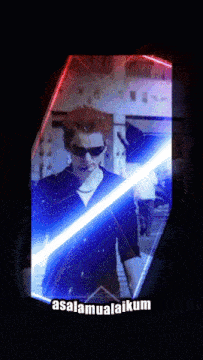 a picture of a man holding a light saber with the words " assalamualaikum " below him