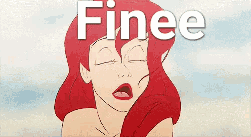 a cartoon of ariel from the little mermaid with the word finee written above her .