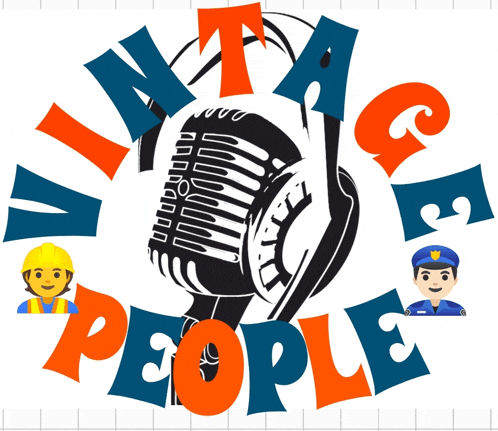 vintage people logo with a microphone and headphones