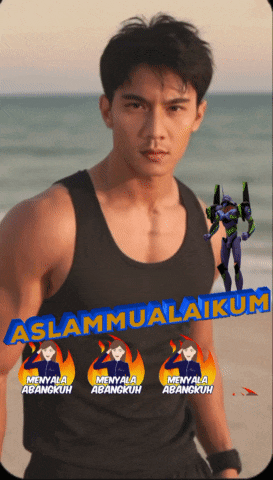 a man wearing a black tank top with the words " assalammualaikum " written on it