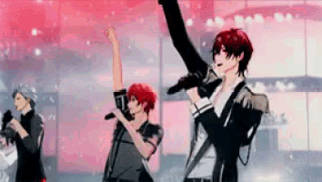 a group of anime characters are performing on a stage .