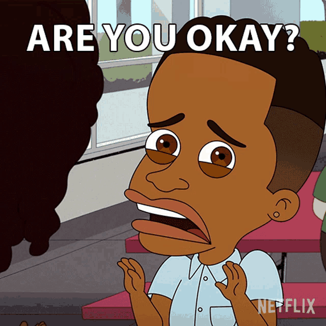 a cartoon of a boy asking if he 's okay