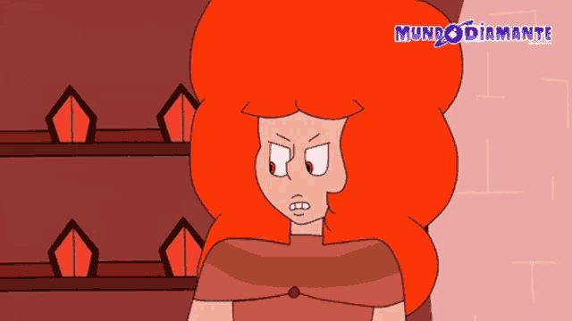 a cartoon of a woman with red hair and the words mundo diamante behind her
