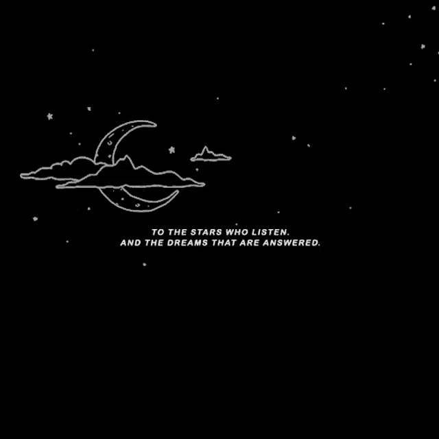 a black background with a drawing of a crescent moon and a quote .