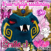 a picture of a ninjago character that says it 's sss ninjago sss saturday smiles
