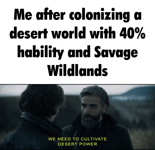a man with a beard is talking to another man in a field with a caption that says we need to cultivate desert power